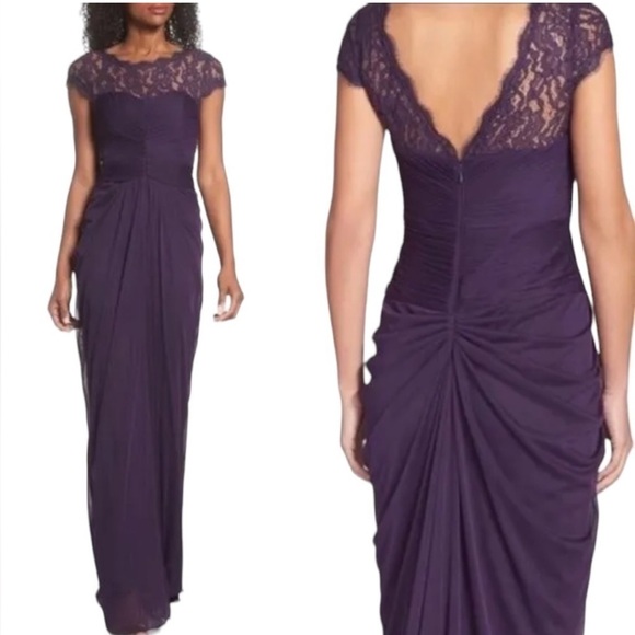 Adrianna Papell purple ruched gown with lace Size 6 - Picture 2 of 6